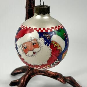Hallmark 1995 Mary Engelbreit Santa Glass Ball Ornament Christmas Holiday 3" Vtg